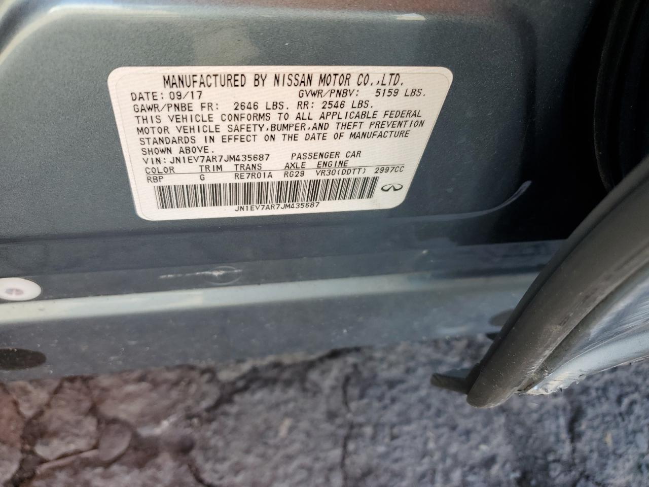 2018 Infiniti Q50 VIN JN1EV7AR7JM435687 Copart auction photo, side damage thumbnail 12
