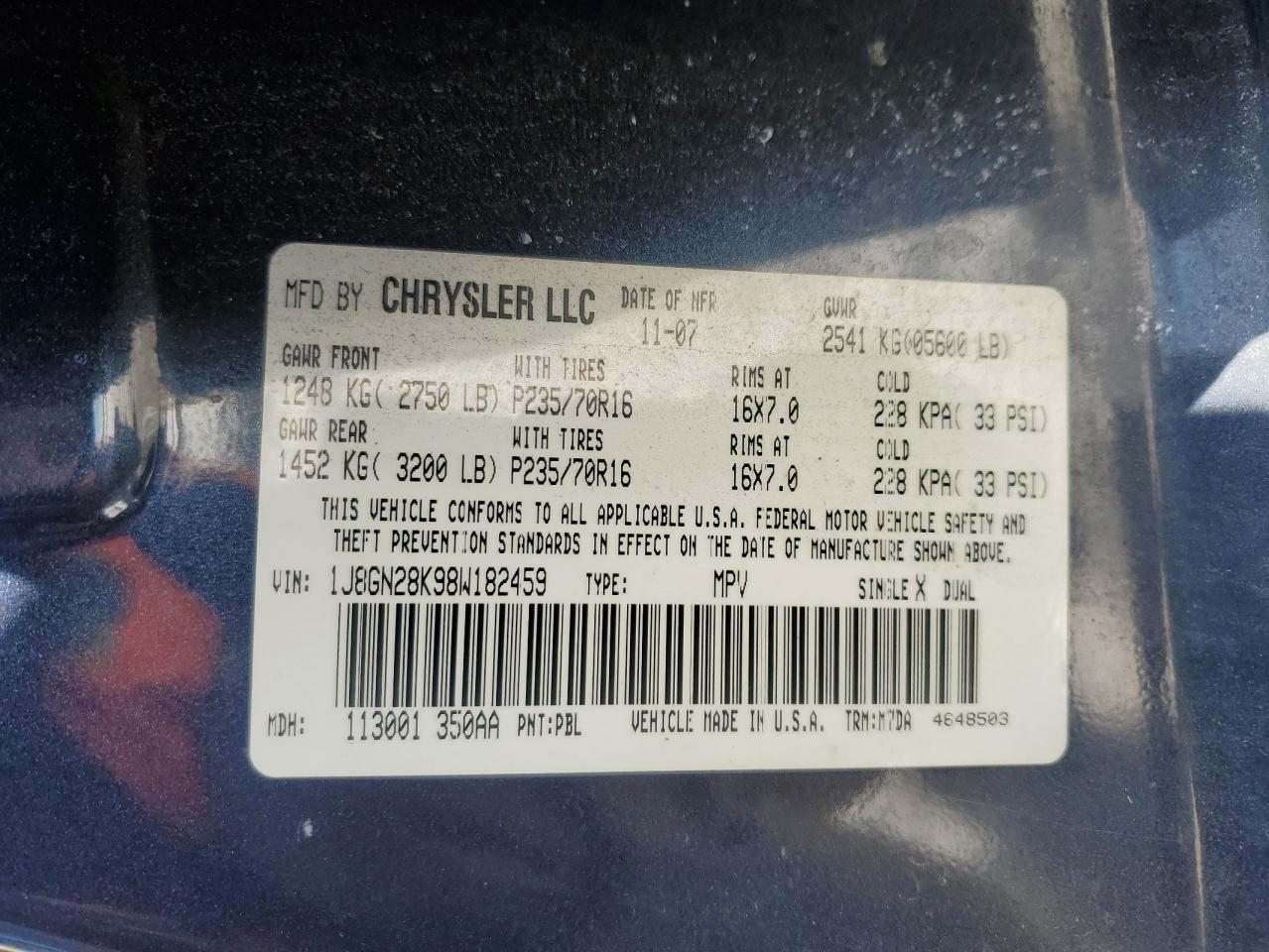 2008 Jeep CJ VIN 1J8GN28K98W182459 Copart auction photo, front end / minor dent/scratches damage thumbnail 15