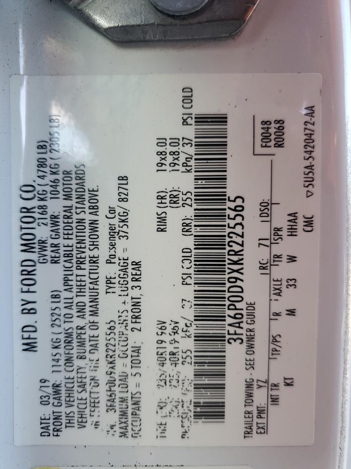 2019 Ford Fusion VIN 3FA6P0D9XKR225565 Copart auction photo, front end damage thumbnail 15