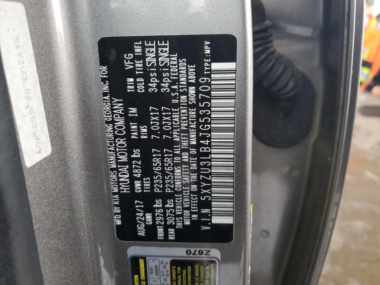 2018 Hyundai Santa Fe VIN 5XYZU3LB4JG535709 Copart auction photo, front end damage thumbnail 12