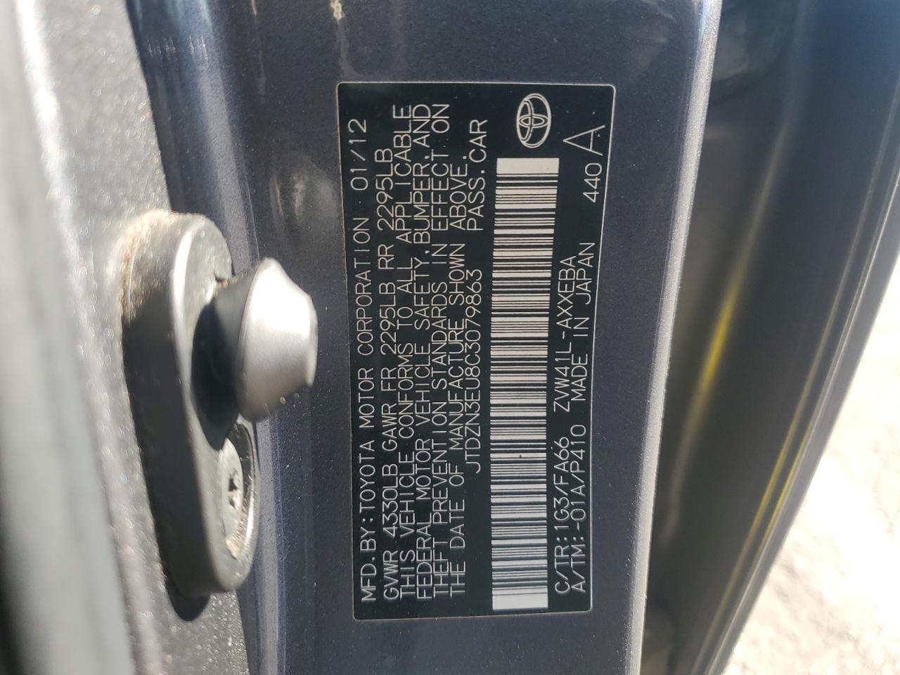 2012 Toyota Prius VIN JTDZN3EU8C3079863 Copart auction photo, side damage thumbnail 13