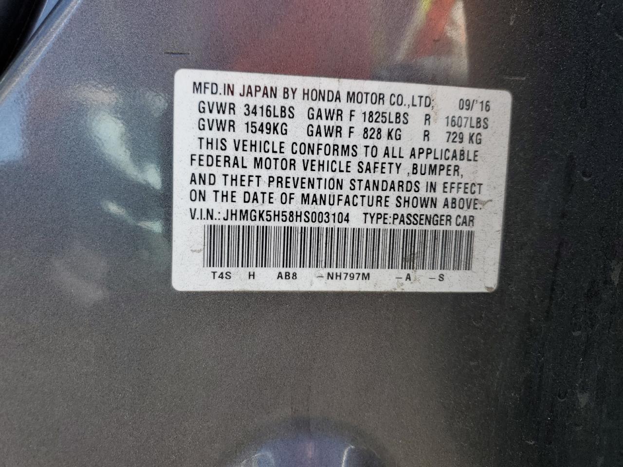 2017 Honda Fit VIN JHMGK5H58HS003104 Copart auction photo, front end / rear end damage thumbnail 14