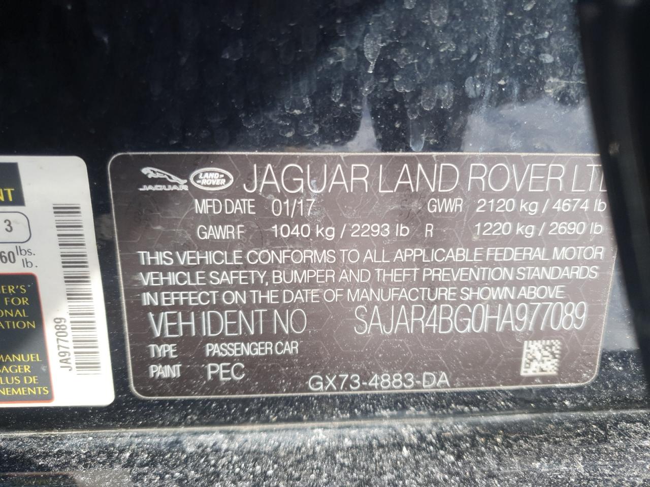 2017 Jaguar XE VIN SAJAR4BG0HA977089 Copart auction photo, front end / rear end damage thumbnail 15