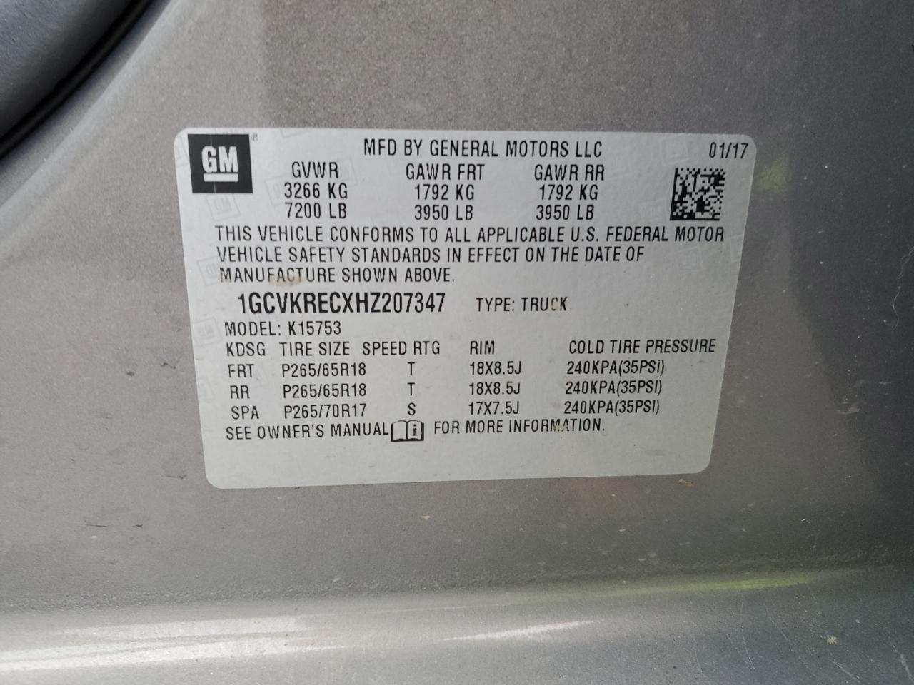 2017 Chevrolet Silverado VIN 1GCVKRECXHZ207347 Copart auction photo, front end / minor dent/scratches damage thumbnail 14