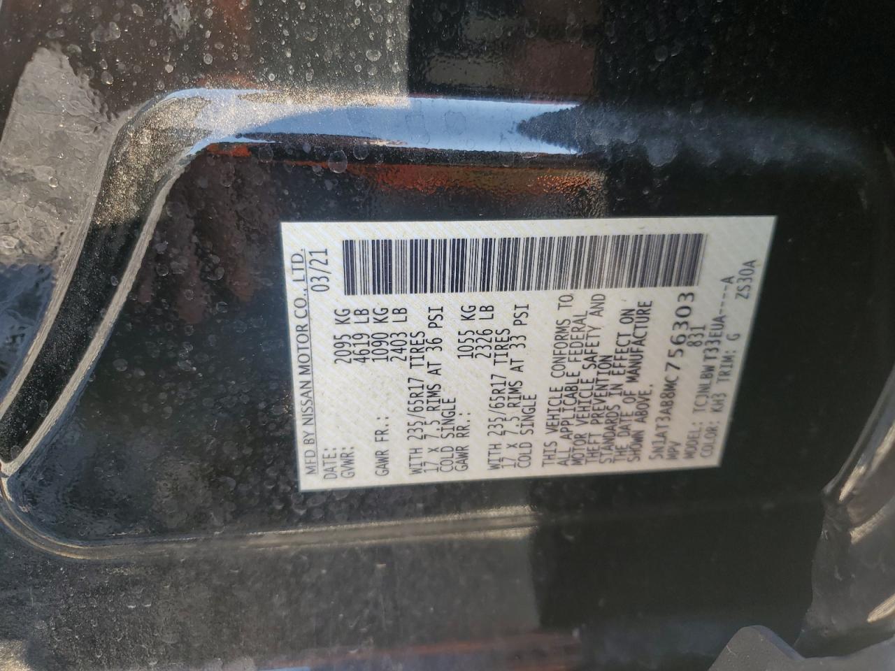 2021 Nissan Rogue VIN 5N1AT3AB8MC756303 Copart auction photo, front end / side damage thumbnail 13