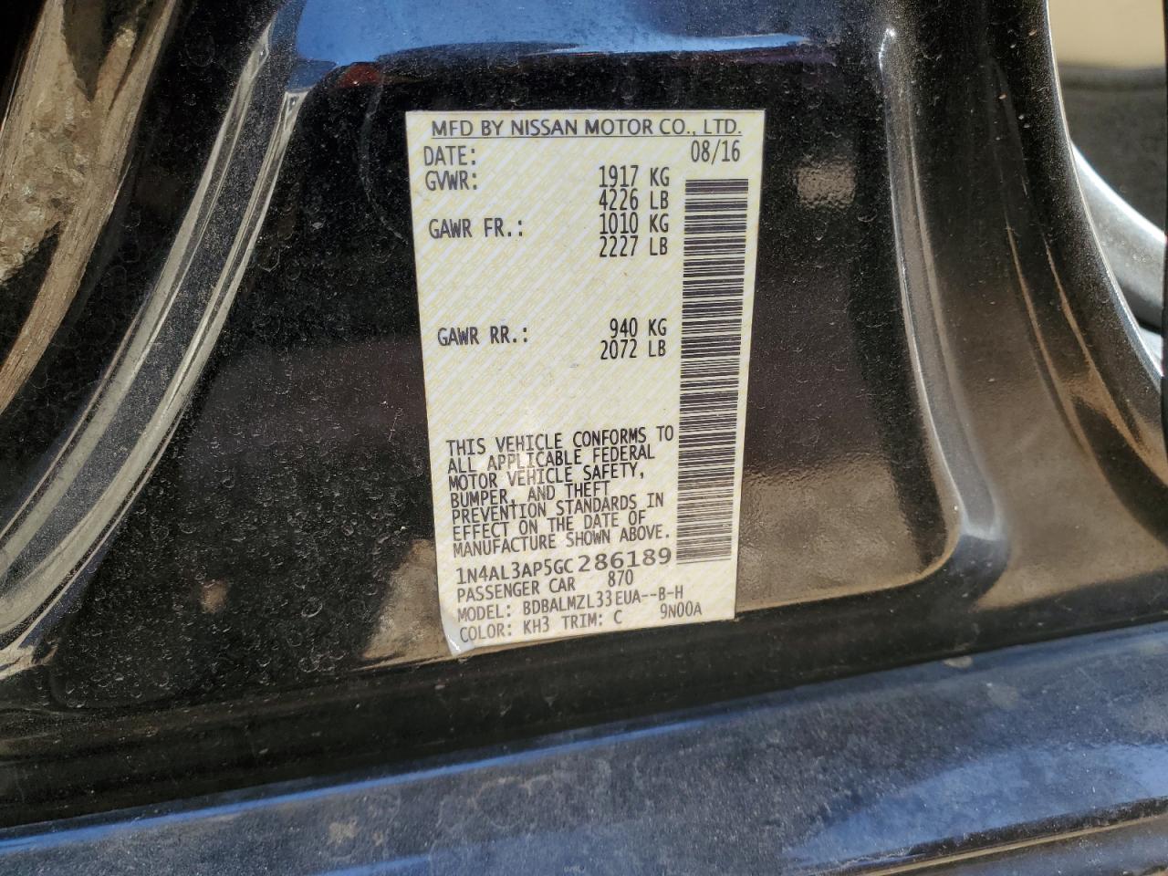 2016 Nissan Altima VIN 1N4AL3AP5GC286189 Copart auction photo, front end damage thumbnail 14