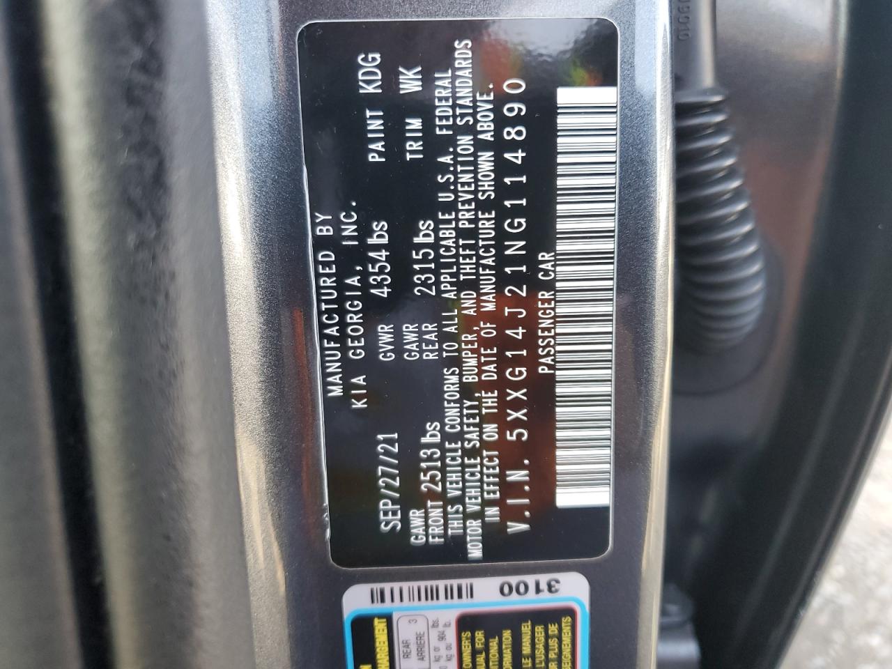 2022 KIA K5 VIN 5XXG14J21NG114890 Copart auction photo, rear end damage thumbnail 12