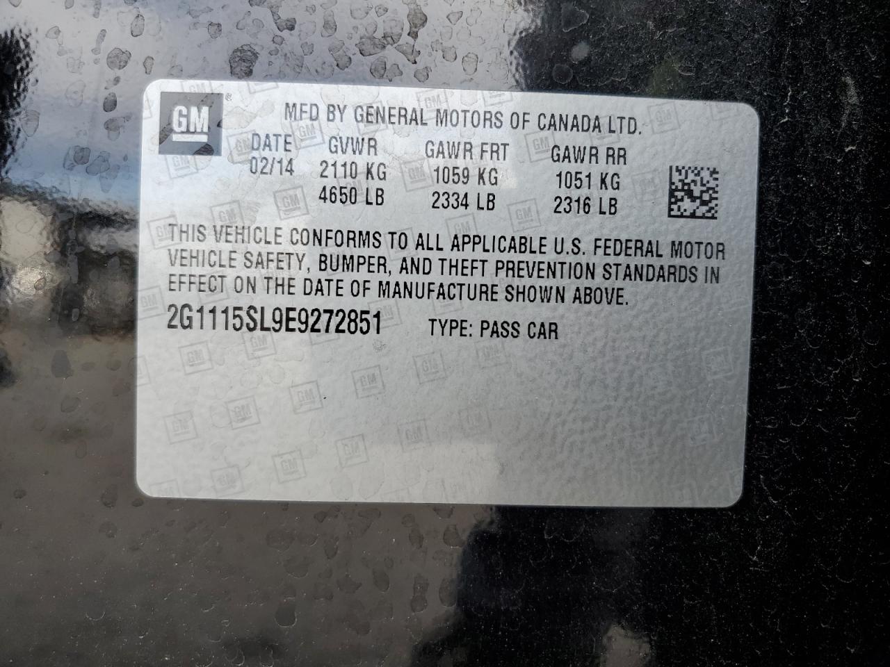 2014 Chevrolet Impala VIN 2G1115SL9E9272851 Copart auction photo, vandalism damage thumbnail 12