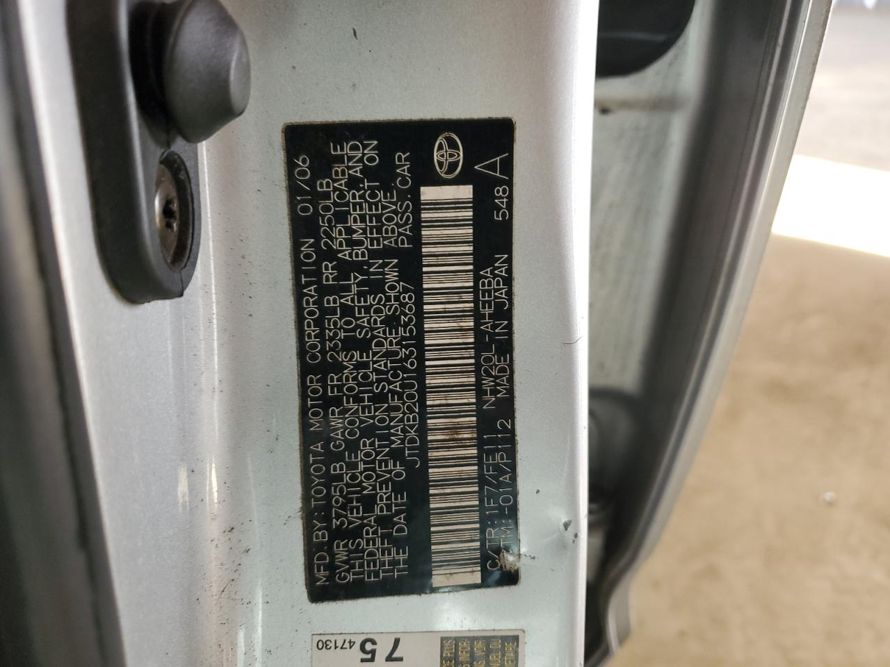 2006 Toyota Prius VIN JTDKB20U163153687 Copart auction photo, all over / undercarriage damage thumbnail 12