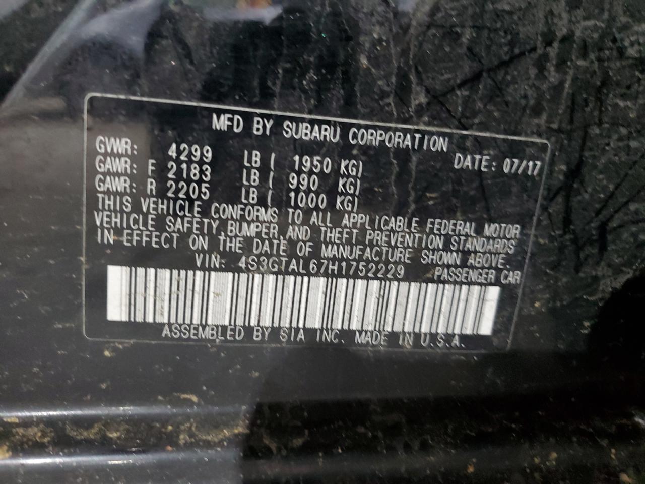 2017 Subaru Impreza VIN 4S3GTAL67H1752229 Copart auction photo, all over damage thumbnail 14