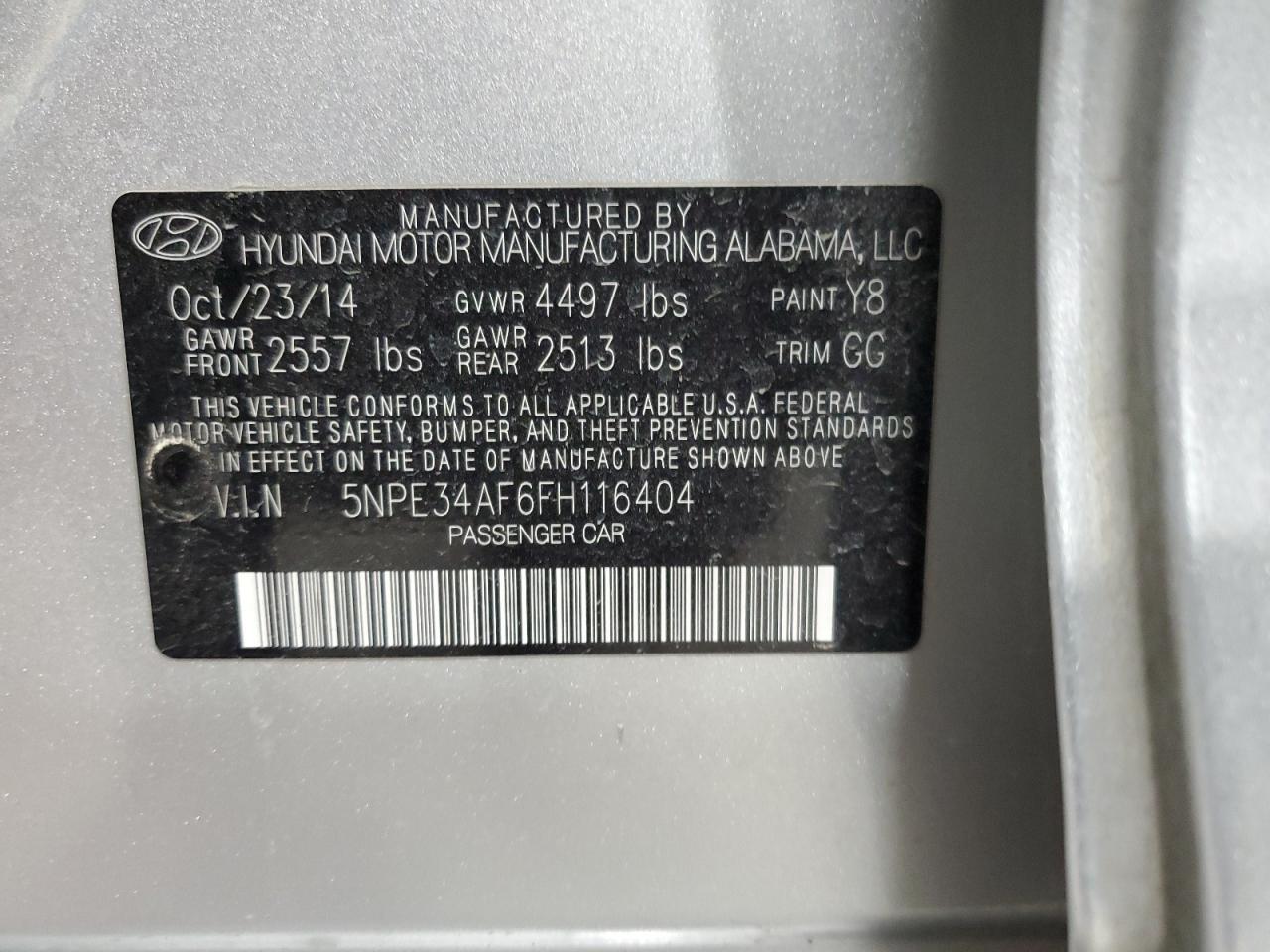 2015 Hyundai Sonata VIN 5NPE34AF6FH116404 Copart auction photo, rear end / minor dent/scratches damage thumbnail 12
