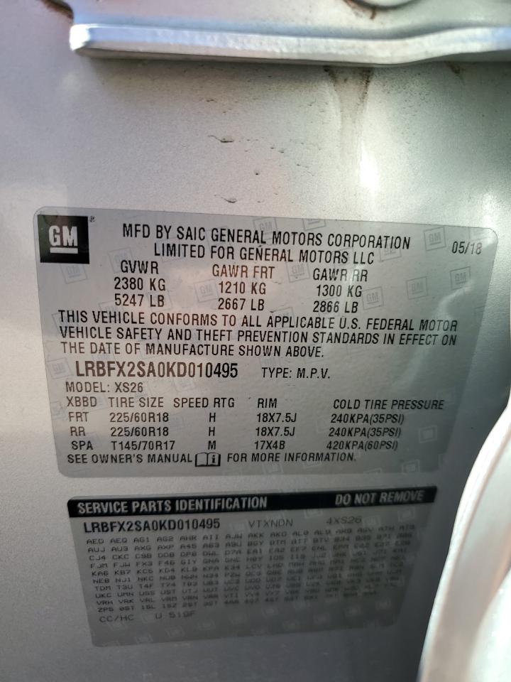2019 Buick Envision VIN LRBFX2SA0KD010495 Copart auction photo, front end damage thumbnail 15