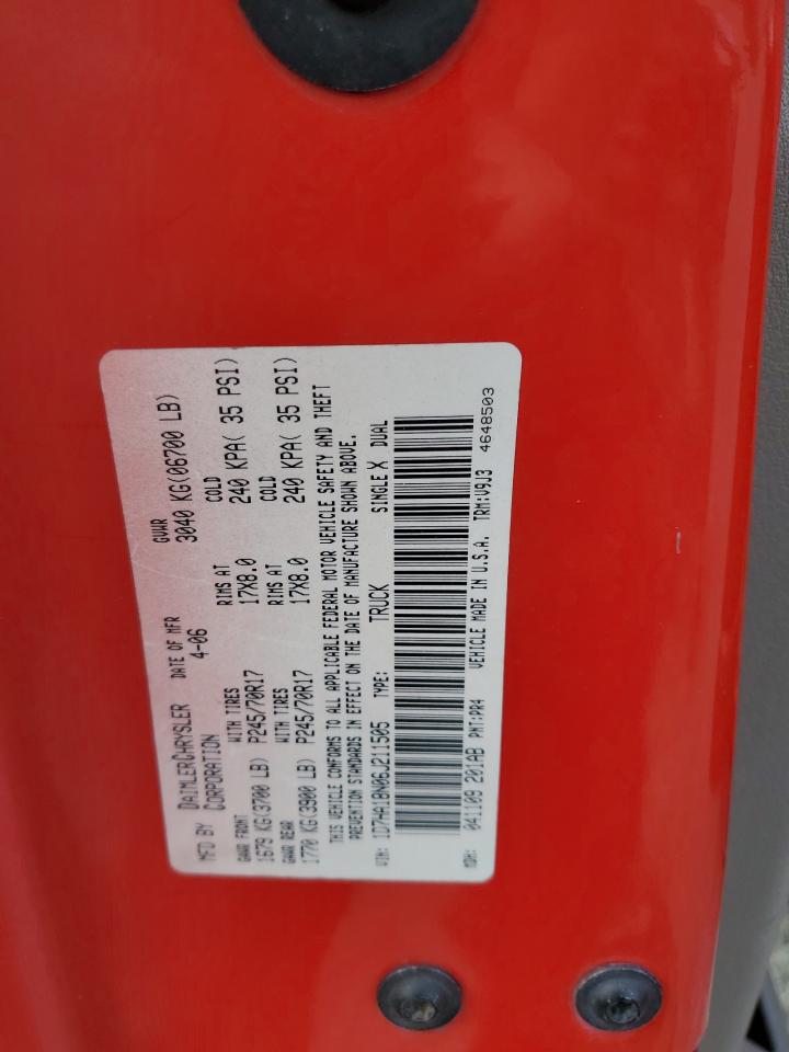 2006 Dodge RAM VIN 1D7HA18N06J211505 Copart auction photo, water/flood / rear end damage thumbnail 13