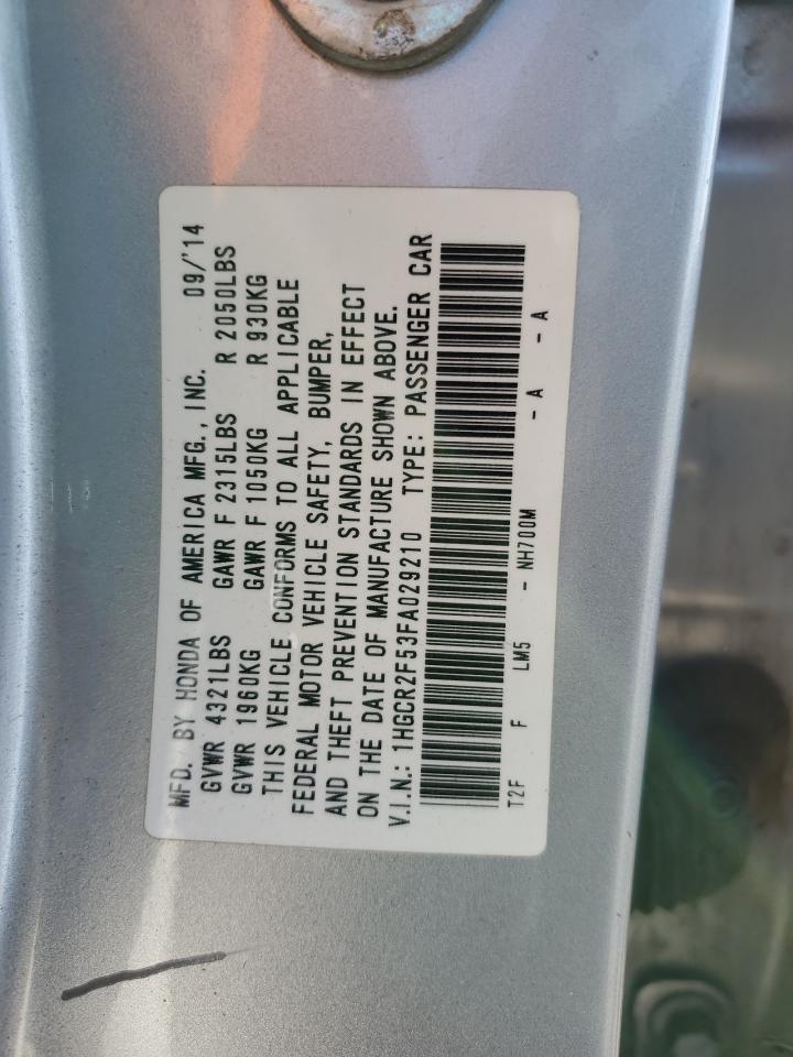 2015 Honda Accord VIN 1HGCR2F53FA029210 Copart auction photo, front end damage thumbnail 14