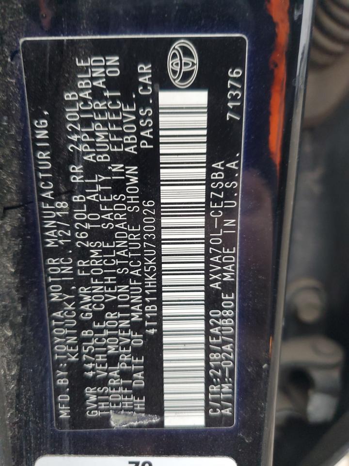 2019 Toyota Camry VIN 4T1B11HK5KU730026 Copart auction photo, side damage thumbnail 12