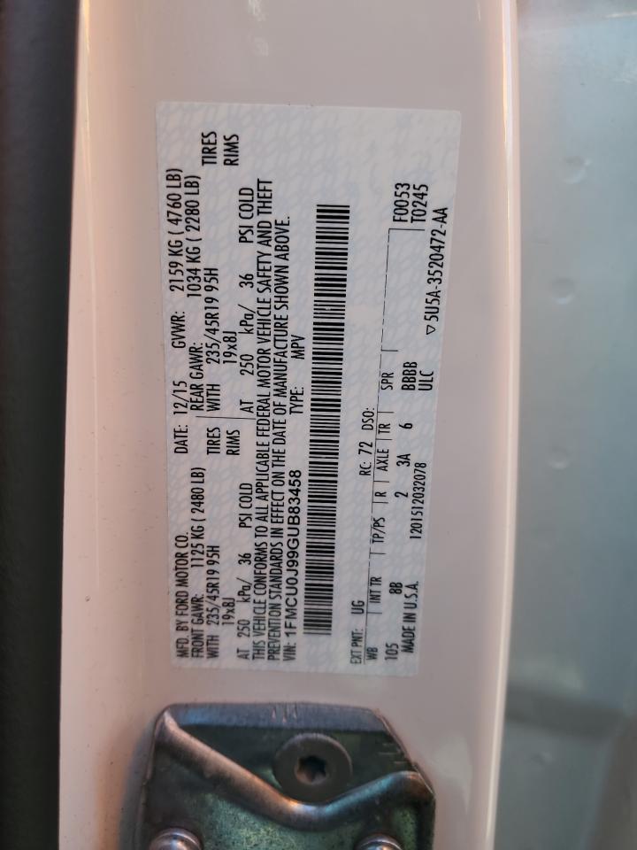2016 Ford Escape VIN 1FMCU0J99GUB83458 Copart auction photo, front end / side damage thumbnail 16