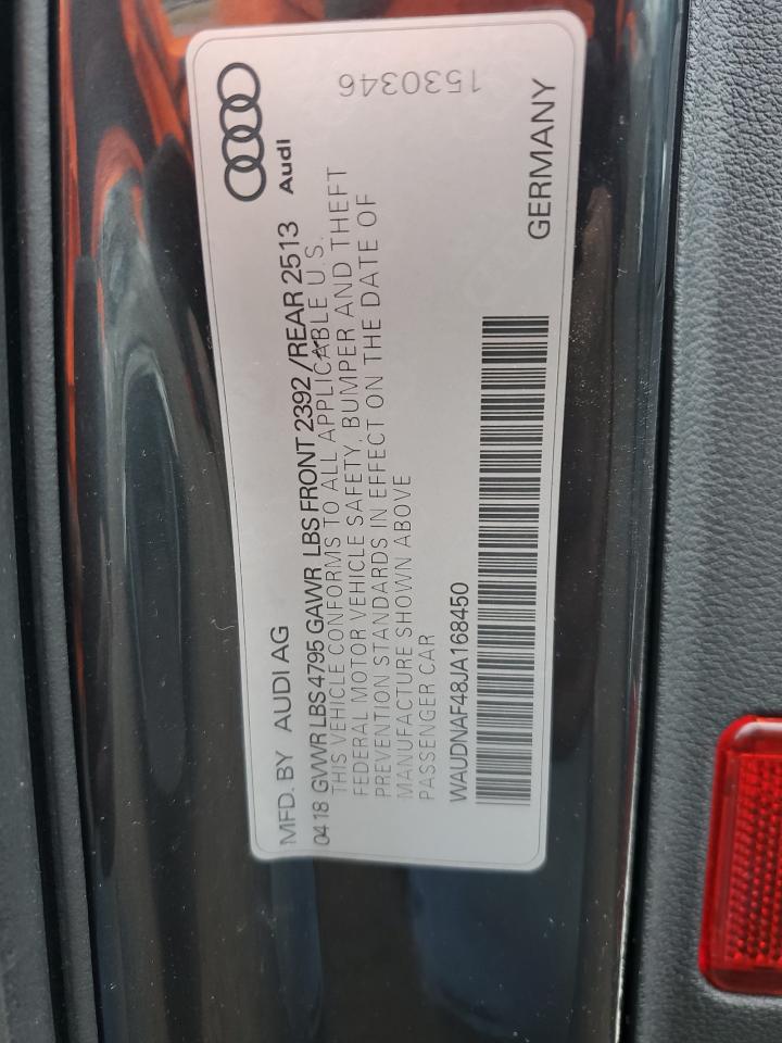 2018 Audi A4 VIN WAUDNAF48JA168450 Copart auction photo, front end damage thumbnail 12