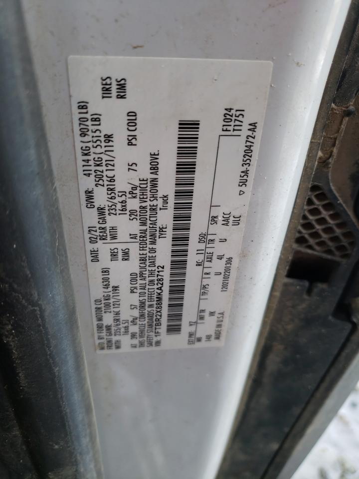 2021 Ford Transit VIN 1FTBR2X88MKA28712 Copart auction photo, rear end / front end damage thumbnail 13
