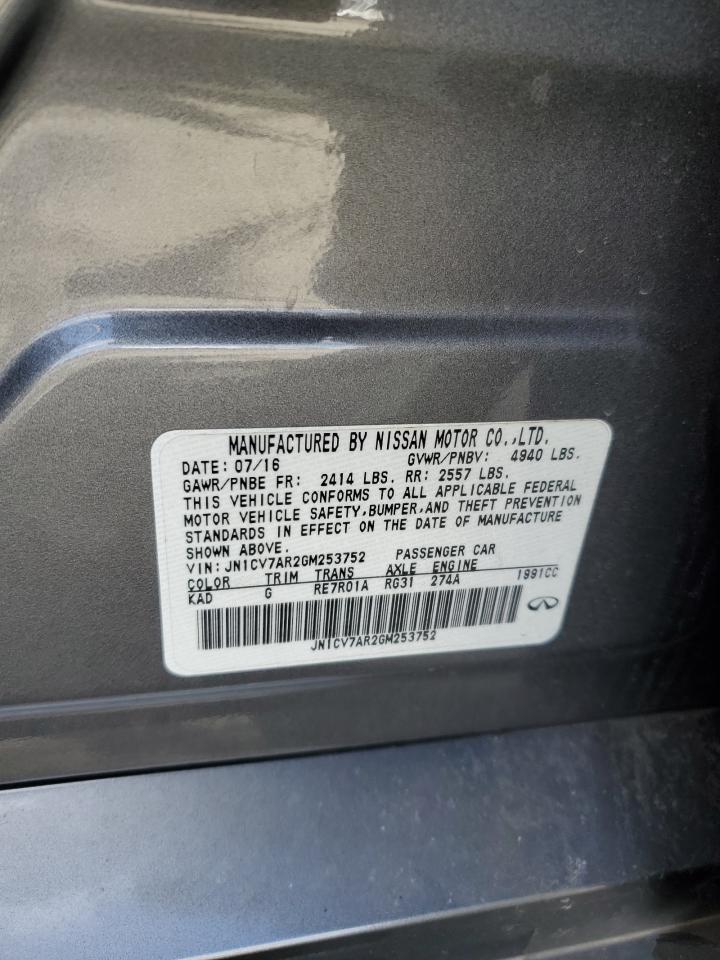 2016 Infiniti Q50 VIN JN1CV7AR2GM253752 Copart auction photo, mechanical damage thumbnail 12