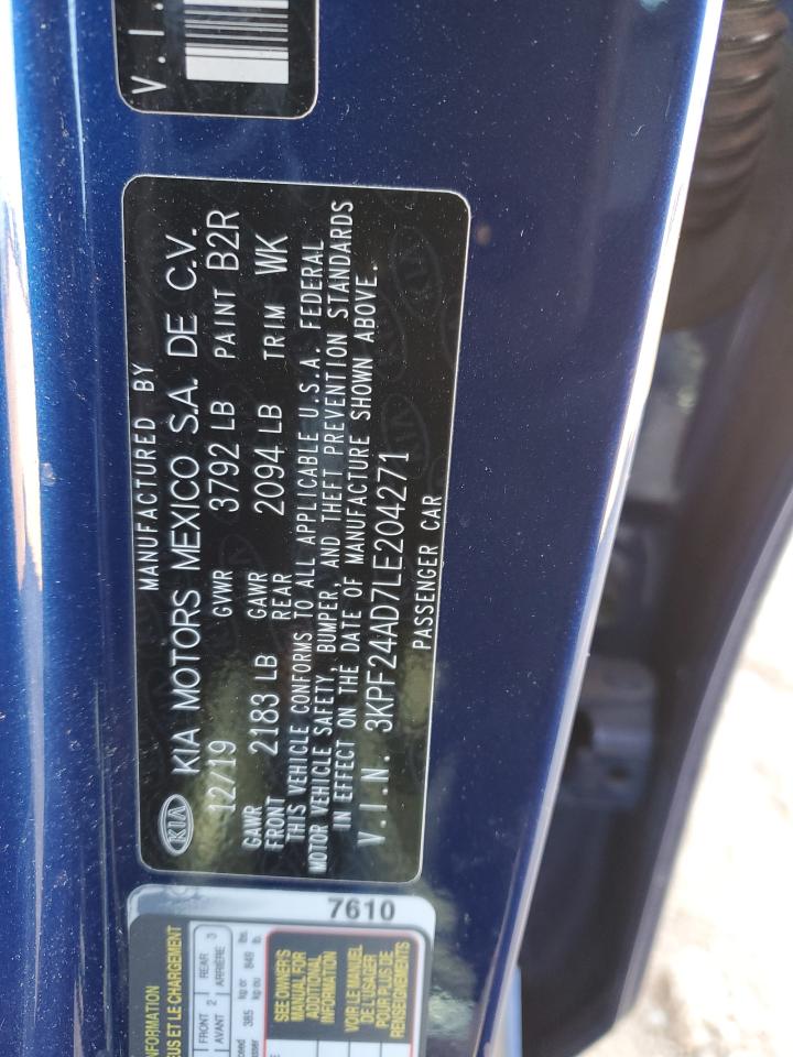 2020 KIA Forte VIN 3KPF24AD7LE204271 Copart auction photo, rear end / front end damage thumbnail 14