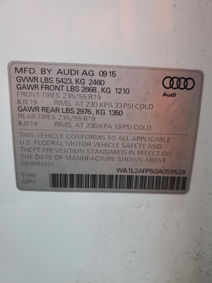 2016 Audi Q5 VIN WA1L2AFP5GA059528 Copart auction photo, rear end damage thumbnail 14