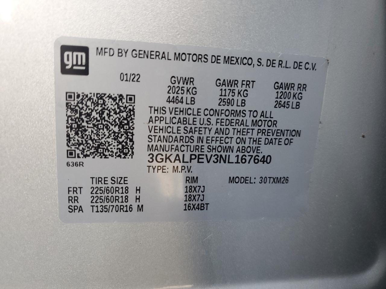 2022 GMC Terrain VIN 3GKALPEV3NL167640 Copart auction photo, front end damage thumbnail 13