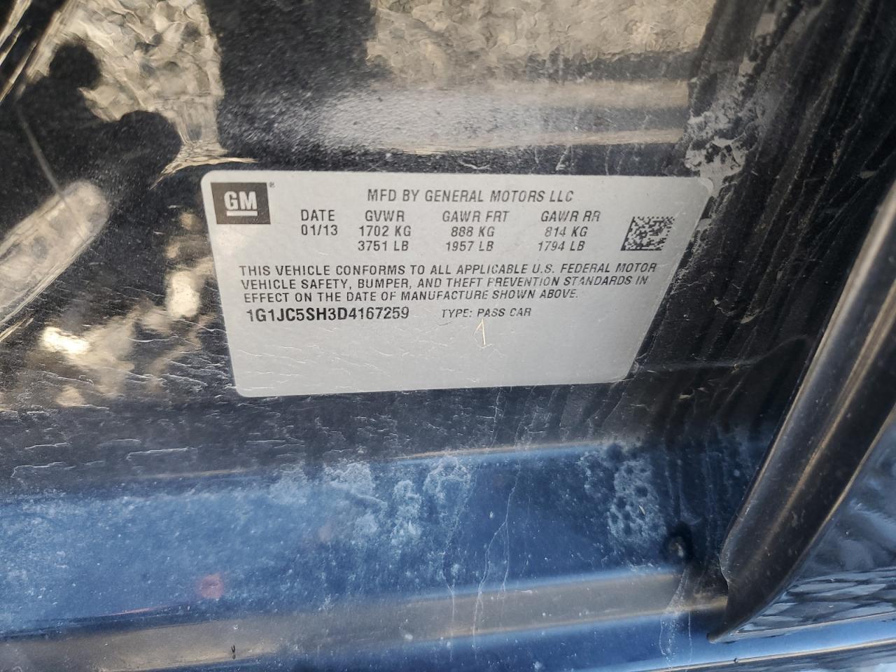 2013 Chevrolet Sonic VIN 1G1JC5SH3D4167259 Copart auction photo, front end damage thumbnail 14