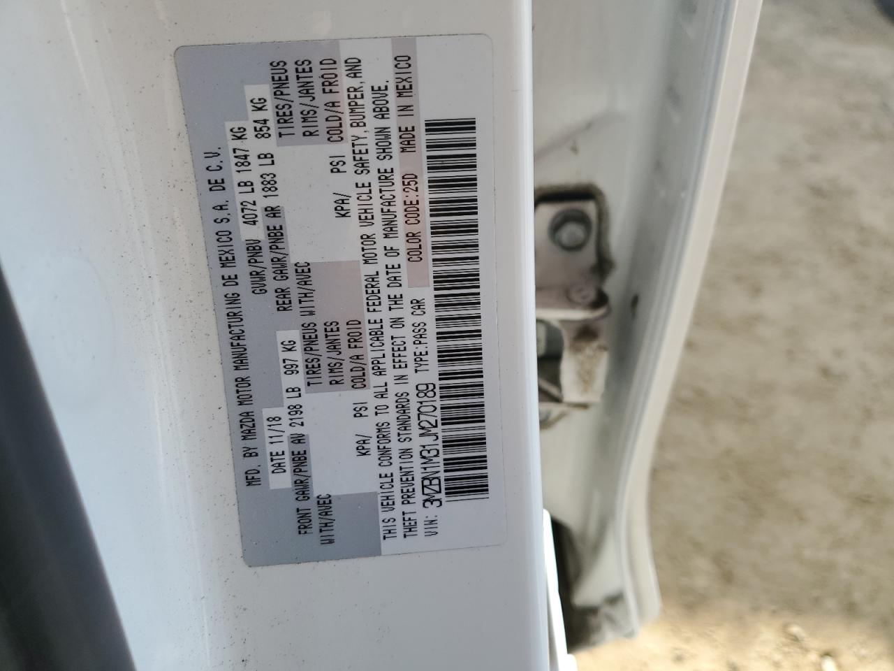 2018 Mazda 3 VIN 3MZBN1M31JM270189 Copart auction photo, rear end damage thumbnail 12