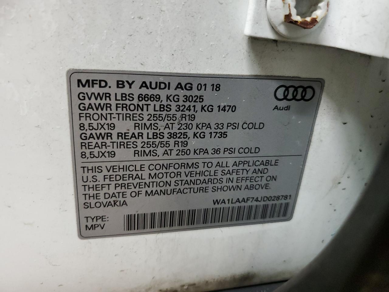 2018 Audi Q7 VIN WA1LAAF74JD028781 Copart auction photo, undercarriage damage thumbnail 15