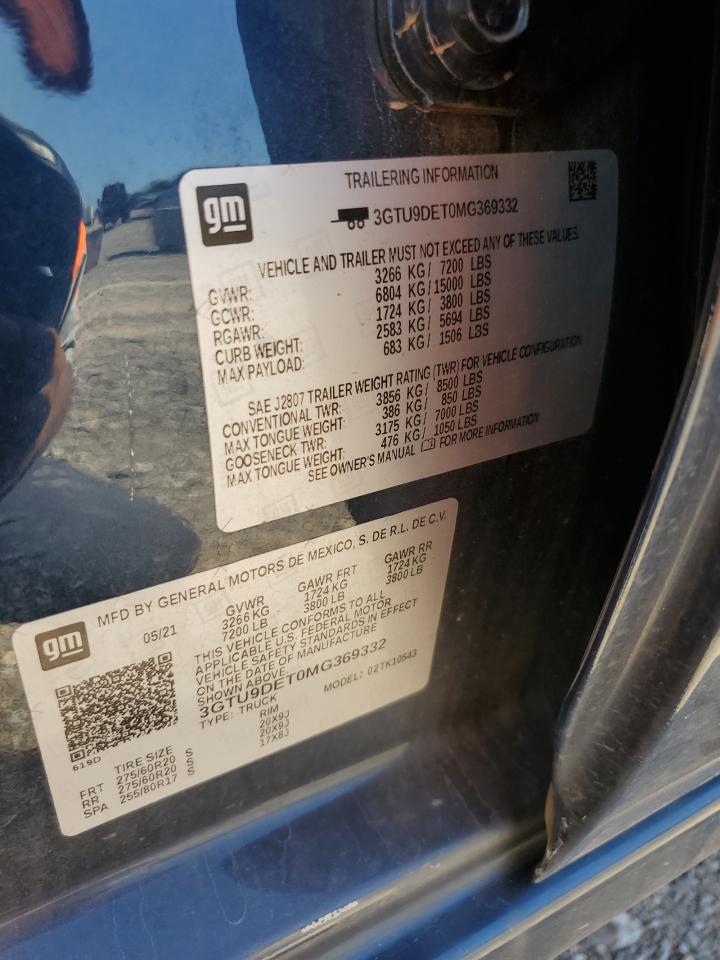 2021 GMC Sierra VIN 3GTU9DET0MG369332 Copart auction photo, all over / mechanical damage thumbnail 15