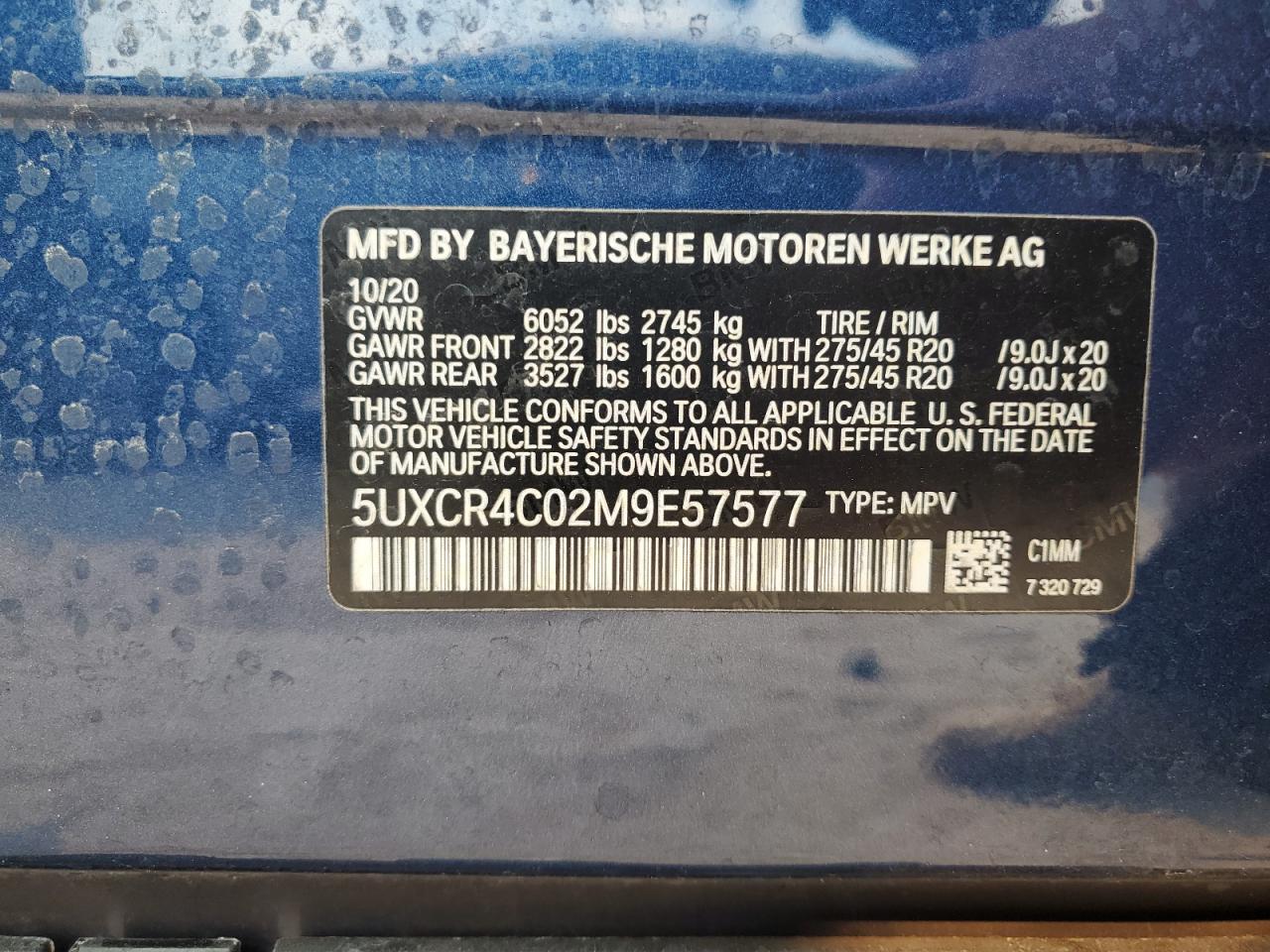 2021 BMW X5 VIN 5UXCR4C02M9E57577 Copart auction photo, all over damage thumbnail 14