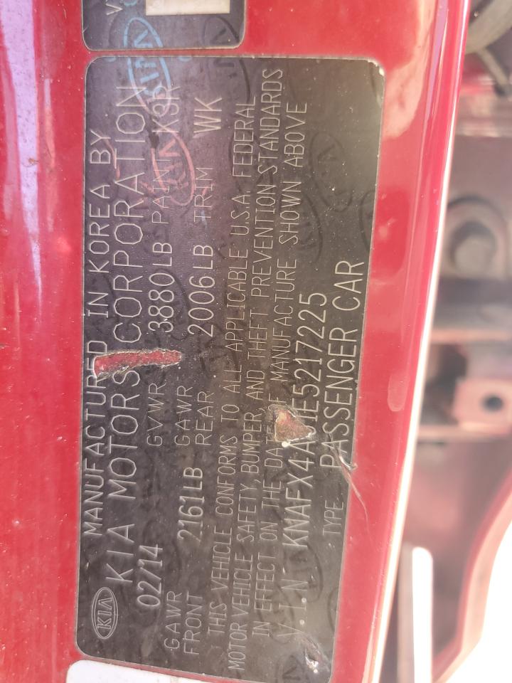 2014 KIA Forte VIN KNAFX4A61E5217225 Copart auction photo, minor dent/scratches damage thumbnail 12