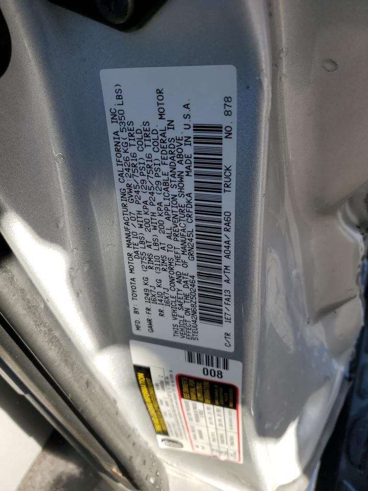 2008 Toyota Tacoma VIN 5TEUU42N68Z502464 Copart auction photo, side damage thumbnail 12