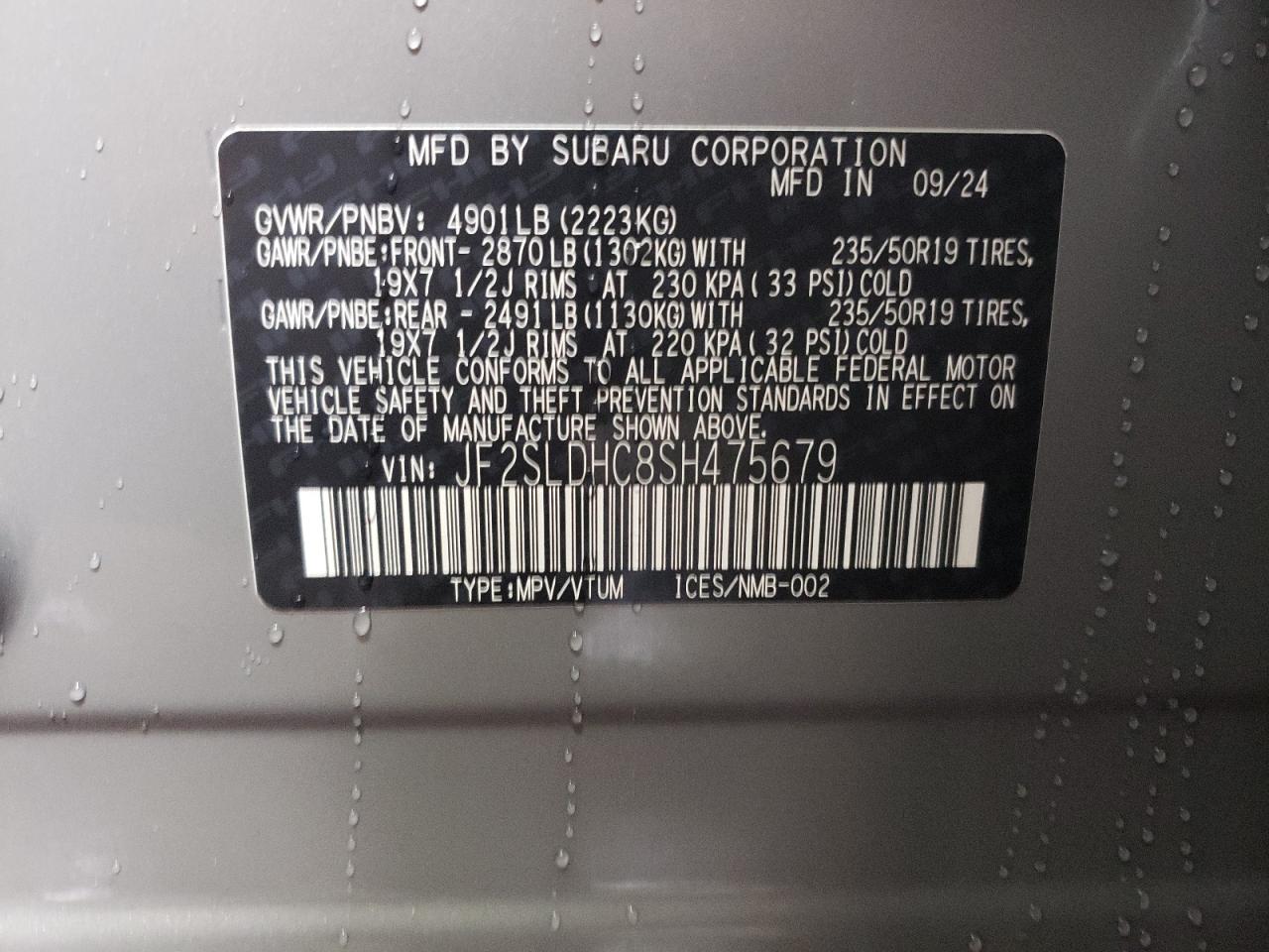 2025 Subaru Forester VIN JF2SLDHC8SH475679 Copart auction photo, front end damage thumbnail 12