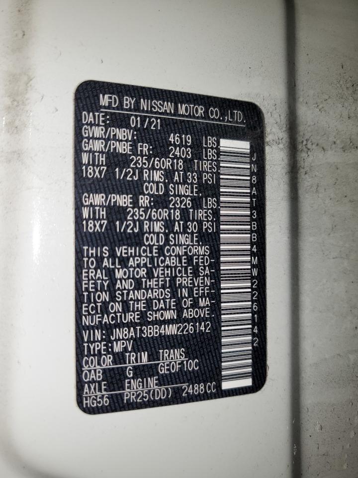2021 Nissan Rogue VIN JN8AT3BB4MW226142 Copart auction photo, front end / side damage thumbnail 13