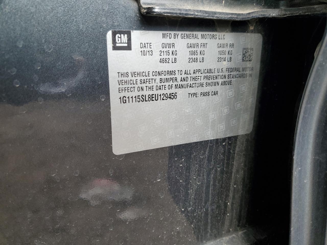 2014 Chevrolet Impala VIN 1G1115SL8EU129456 Copart auction photo, front end damage thumbnail 12