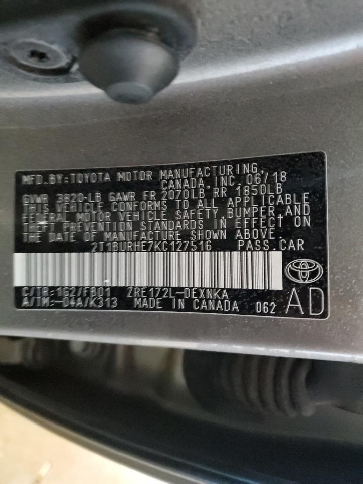 2019 Toyota Corolla VIN 2T1BURHE7KC127516 Copart auction photo, front end damage thumbnail 12