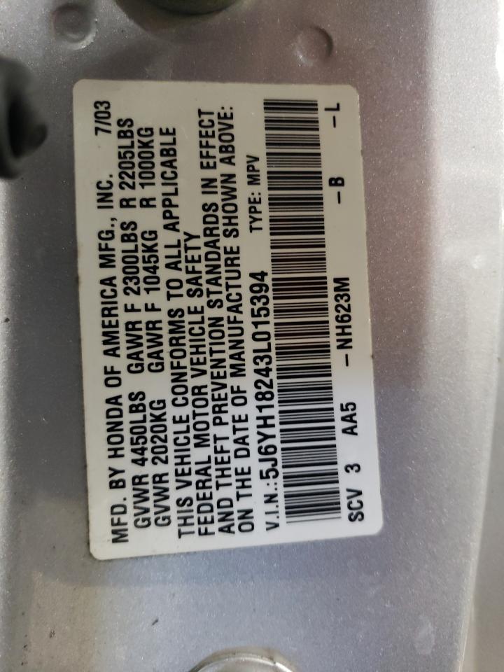2003 Honda Element VIN 5J6YH18243L015394 Copart auction photo, front end / side damage thumbnail 13
