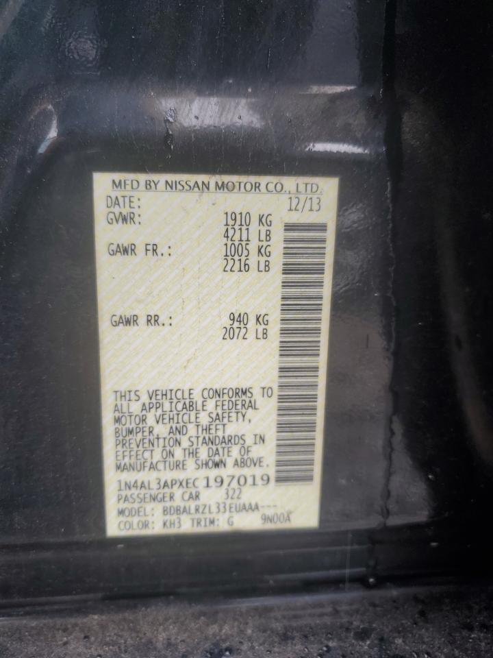 2014 Nissan Altima VIN 1N4AL3APXEC197019 Copart auction photo, front end / rear end damage thumbnail 14