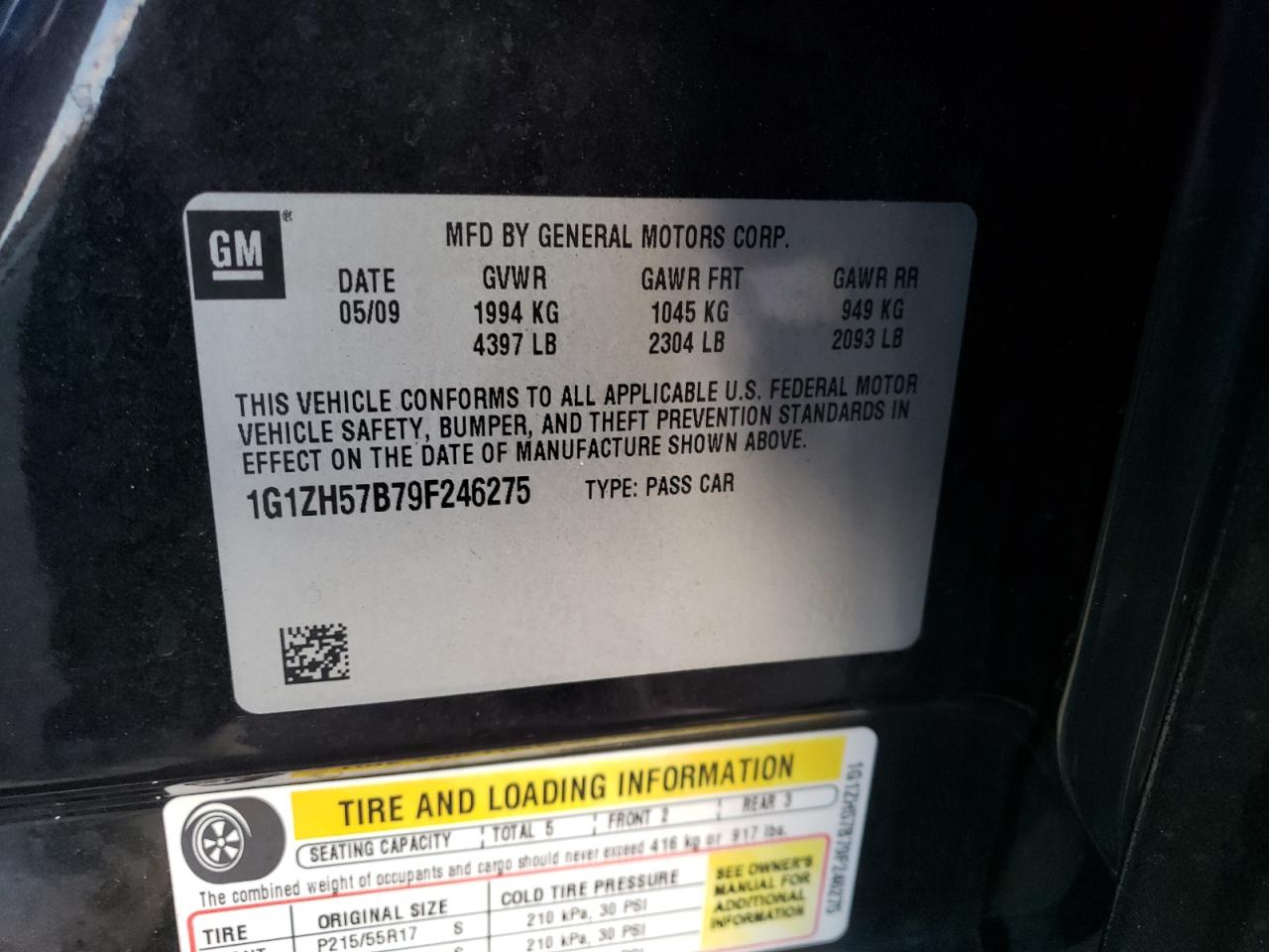 2009 Chevrolet Malibu VIN 1G1ZH57B79F246275 Copart auction photo, side / front end damage thumbnail 12