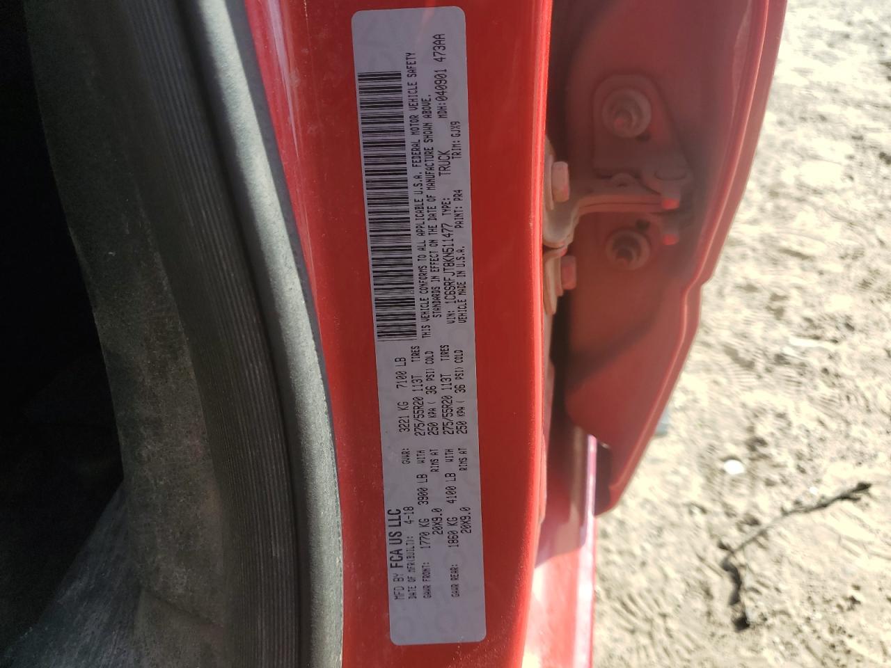 2019 RAM 1500 VIN 1C6SRFJT8KN511477 Copart auction photo, front end damage thumbnail 13