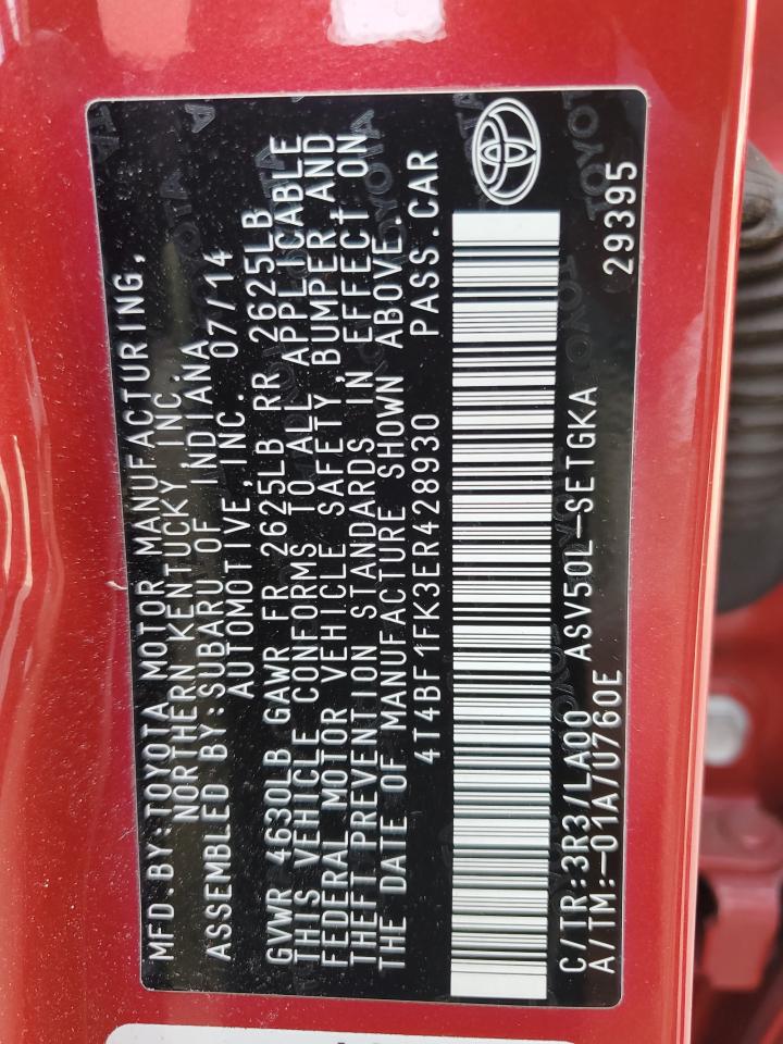 2014 Toyota Camry VIN 4T4BF1FK3ER428930 Copart auction photo, side damage thumbnail 12