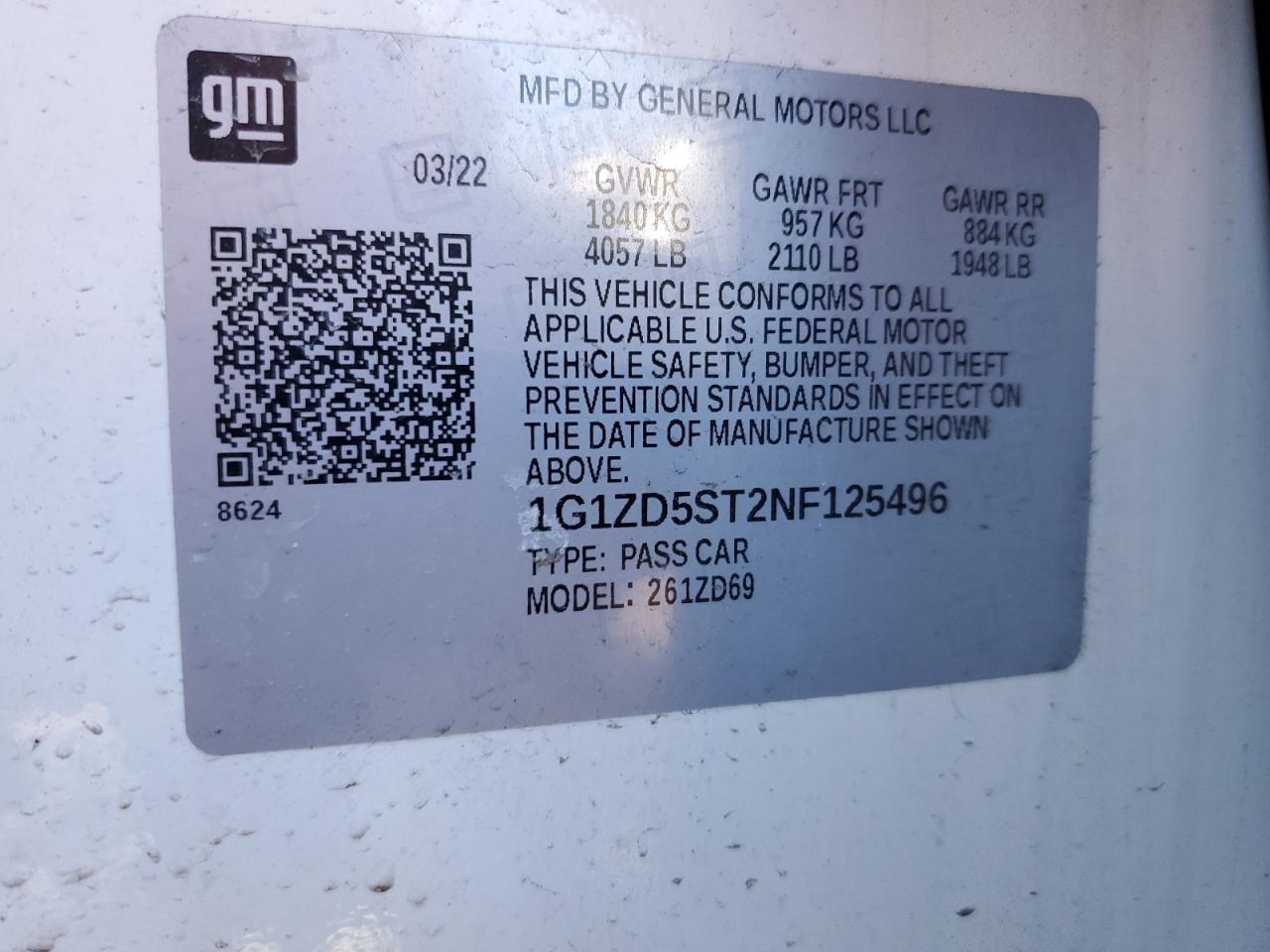 2022 Chevrolet Malibu VIN 1G1ZD5ST2NF125496 Copart auction photo, rear end damage thumbnail 12