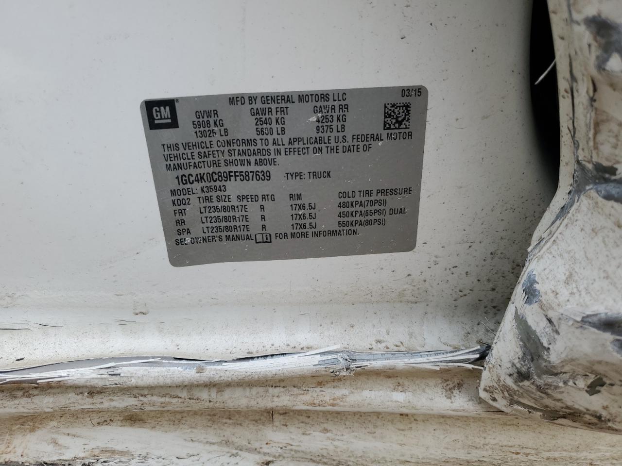 2015 Chevrolet Silverado VIN 1GC4K0C89FF587639 Copart auction photo, side damage thumbnail 12