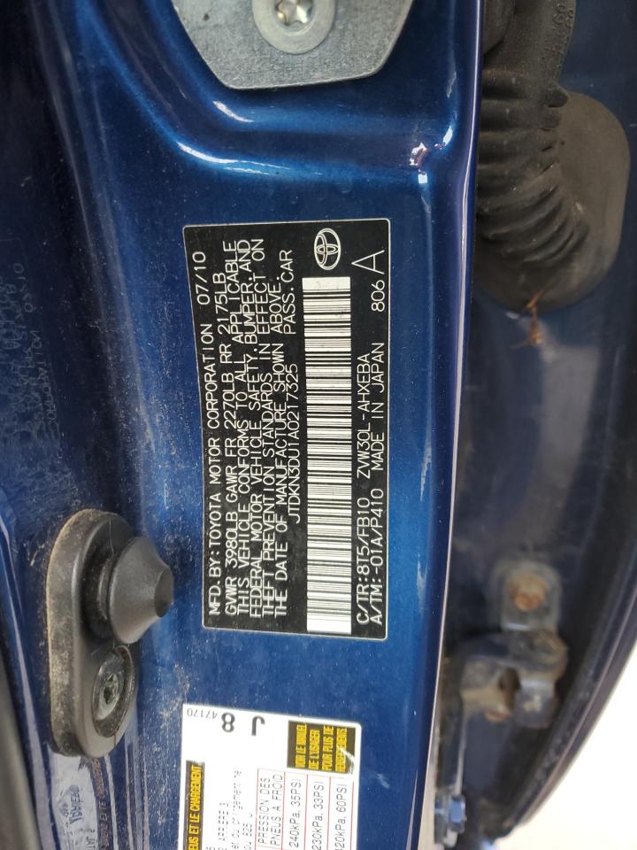 2010 Toyota Prius VIN JTDKN3DU1A0217325 Copart auction photo, side / rear end damage thumbnail 12