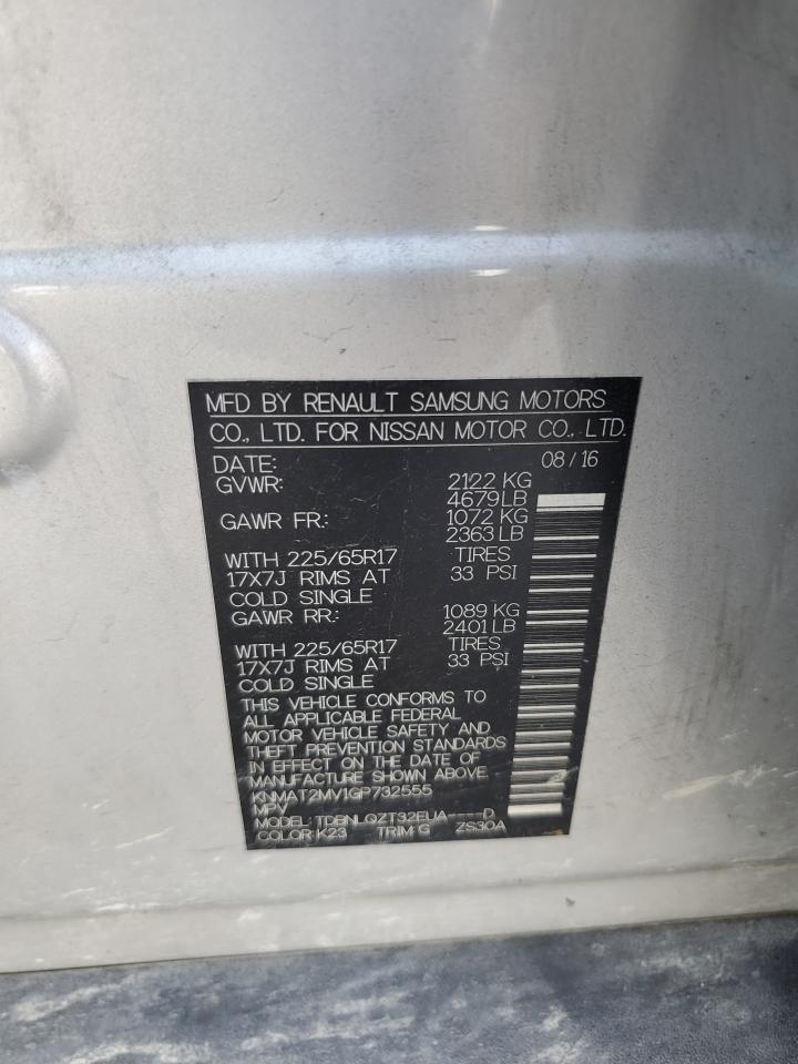2016 Nissan Rogue VIN KNMAT2MV1GP732555 Copart auction photo, side / front end damage thumbnail 13