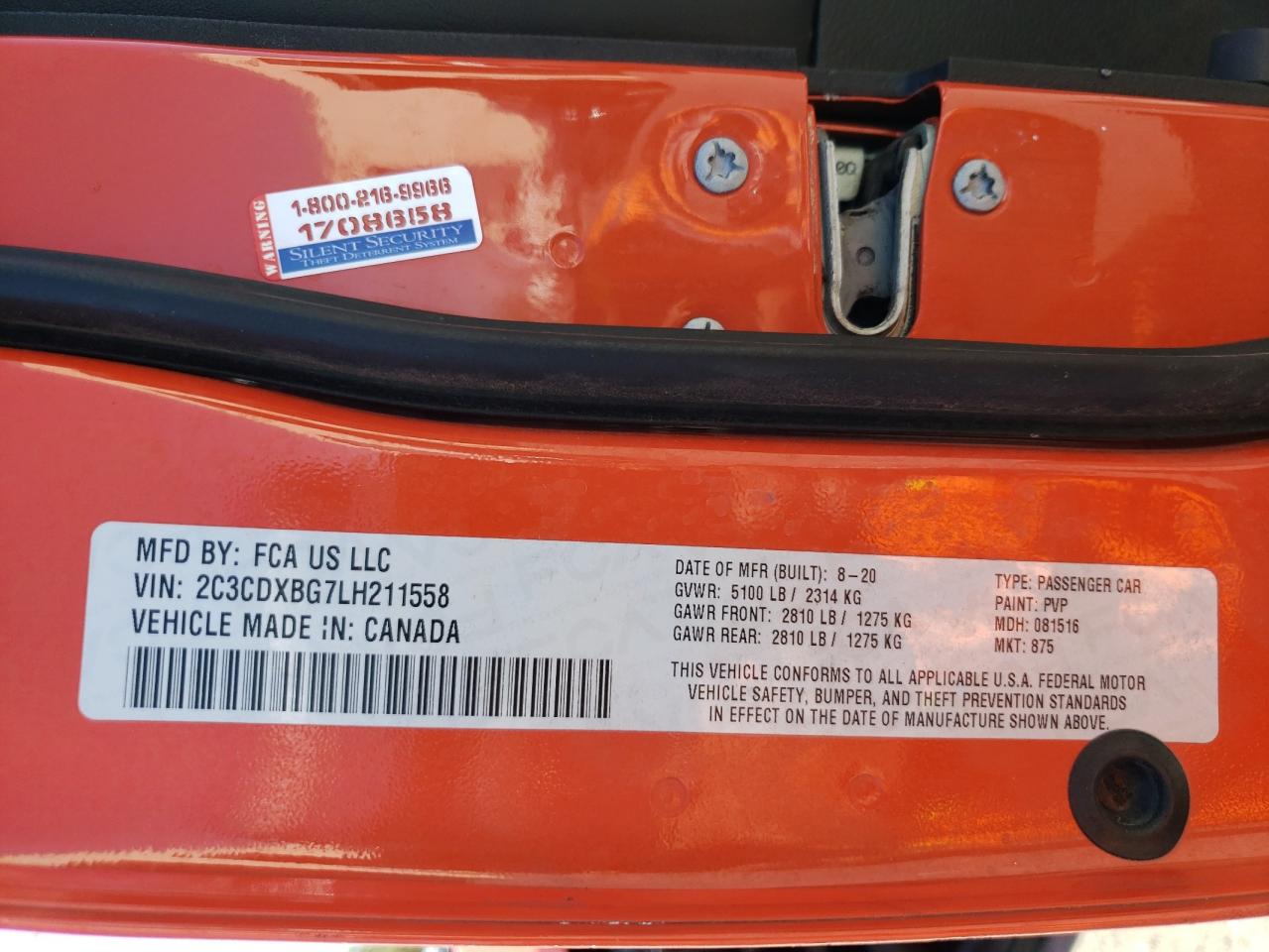 2020 Dodge Charger VIN 2C3CDXBG7LH211558 Copart auction photo, front end damage thumbnail 12