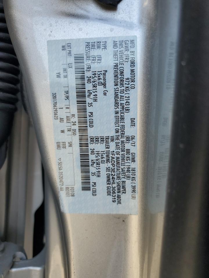 2017 Ford Focus VIN 1FADP3E24HL306319 Copart auction photo, front end damage thumbnail 12