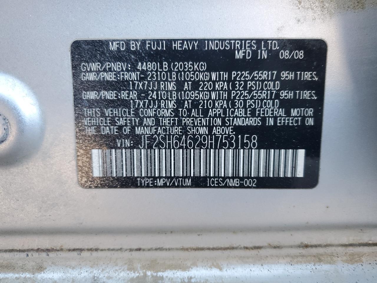 2009 Subaru Forester VIN JF2SH64629H753158 Copart auction photo, front end / minor dent/scratches damage thumbnail 12
