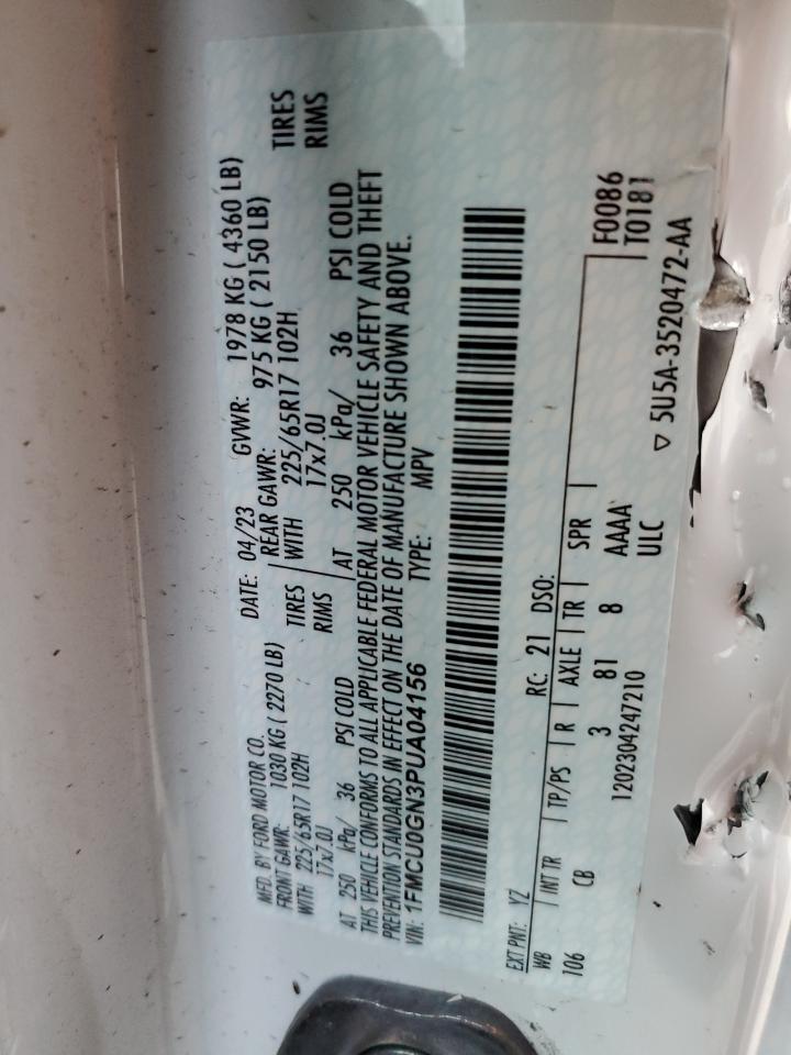 2023 Ford Escape VIN 1FMCU0GN3PUA04156 Copart auction photo, front end damage thumbnail 14